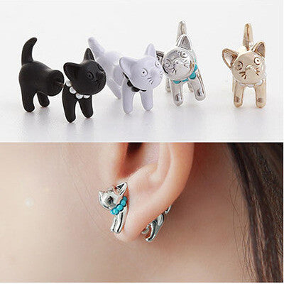 Cute Kittie Earrings Funny Ear Studs - FIREVOGUE