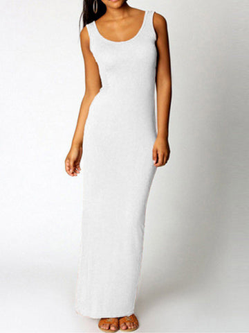 Solid Color Sleeveless Casual Maxi Dress - WealFeel