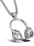 Men Titanium Steel Headphone Pendant Music Necklace