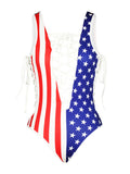 One-piece USA Flag Criss Cross Swimsuit - WealFeel