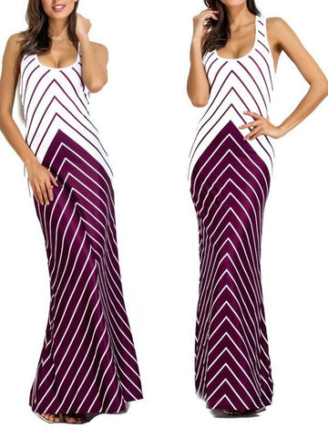 Women Sleeveless Stripe Maxi Dress
