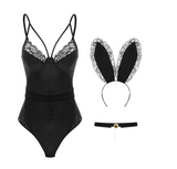 Sexy Bunny Velvet Lingerie(Bodysuit + Rabbit Ears + Neck Ring)