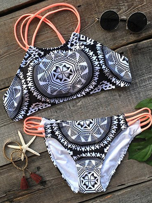 Black Totem Pattern Bikini Sets - FIREVOGUE