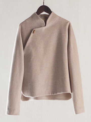 Side Button Special Design Woolen Coat - FIREVOGUE