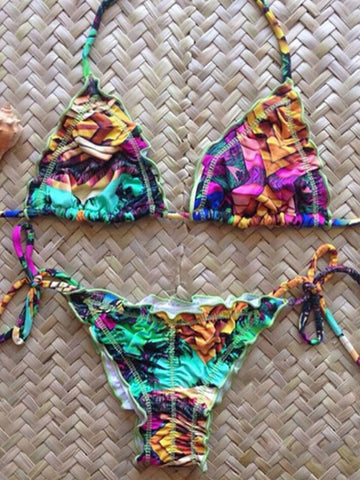 Multi-colored Halter Bikini Sets - FIREVOGUE