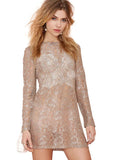 Golden Crochet Lace Mini Dress - FIREVOGUE