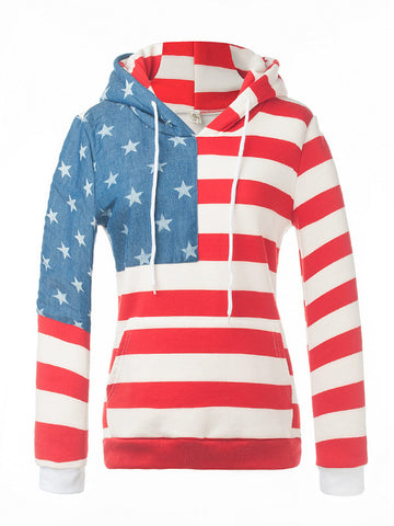 Striped Star Print Hooded Sweatshirt - FIREVOGUE