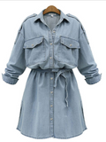 Take It Home Long-sleeve Waist Jeans Dress - WealFeel