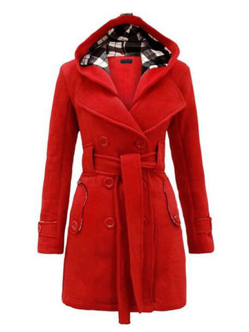 Check Inside Waist Belt Warm Coat - FIREVOGUE