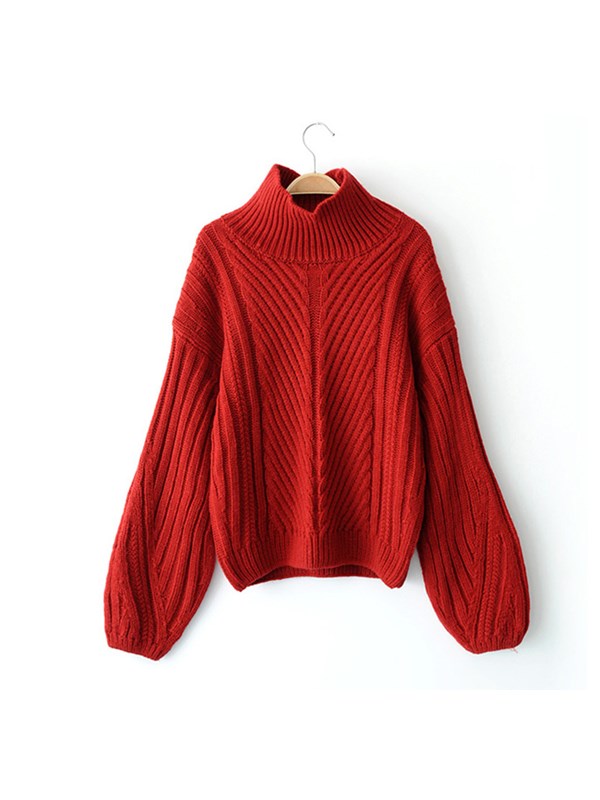 Hot Red Casual Long sleeved Sweater