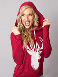 Christmas Hoodie Deer Print Sweatshirt - FIREVOGUE