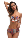 Women Strapless Knot High Waist Bandage Printed Swimming Suits