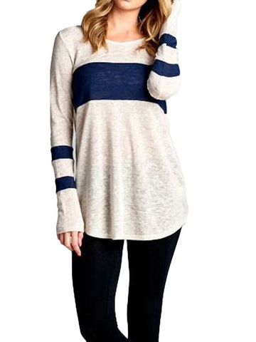 Striped Round Neck Relaxed Top - FIREVOGUE