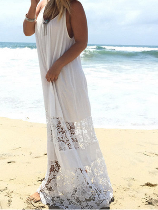 Summer Lace Sling Loose Beach Long Dress - WealFeel