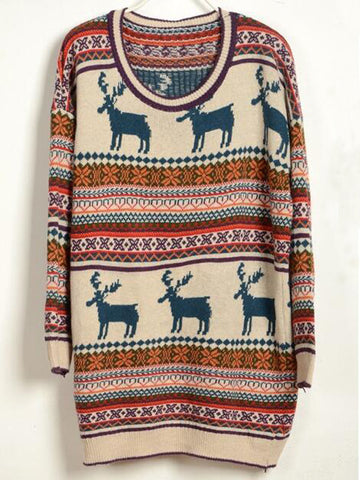 Deer Print Christmas Sweater - FIREVOGUE