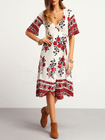 Dream Floral Plunging Dress - FIREVOGUE