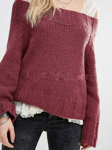 Off-the-shoulder Knitted Sweater - FIREVOGUE