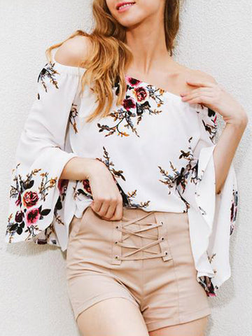 Floral Flare Sleeve Off-the-shoulder Top - WealFeel