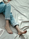 Black Casual Fishnet Mesh Short Ankle Socks - WealFeel