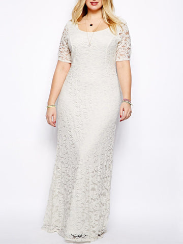 Plus Size Lace Chiffon Elegance Long Dress - FIREVOGUE