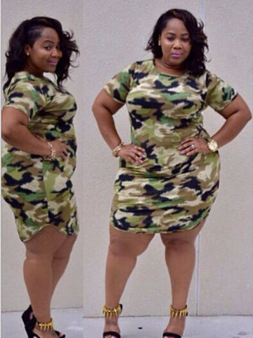 Plus Size Camouflage Color Dress - FIREVOGUE