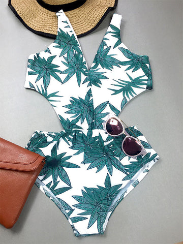 Leaf Me Alone Printed One-piece Swimsuit - FIREVOGUE