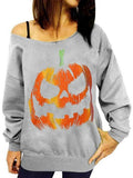 Pumpkin Head Pattern Printed Long-Sleeved Strapless Sweatshirt - FIREVOGUE
