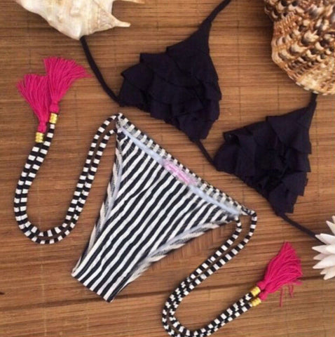 Summer Love Black Stripe Sense Bikini Sets - FIREVOGUE