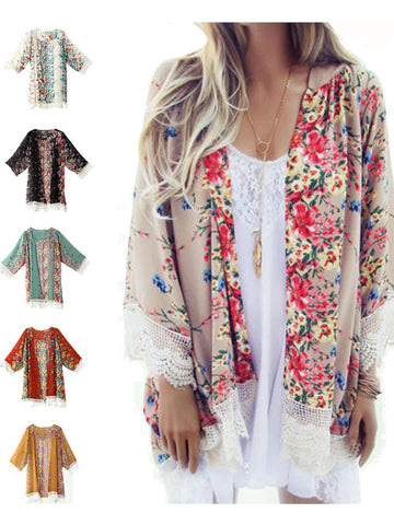 Open Front Floral Chiffon Top