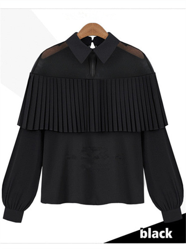 Black See Through Shoulder Design Woman Shirt - WealFeel