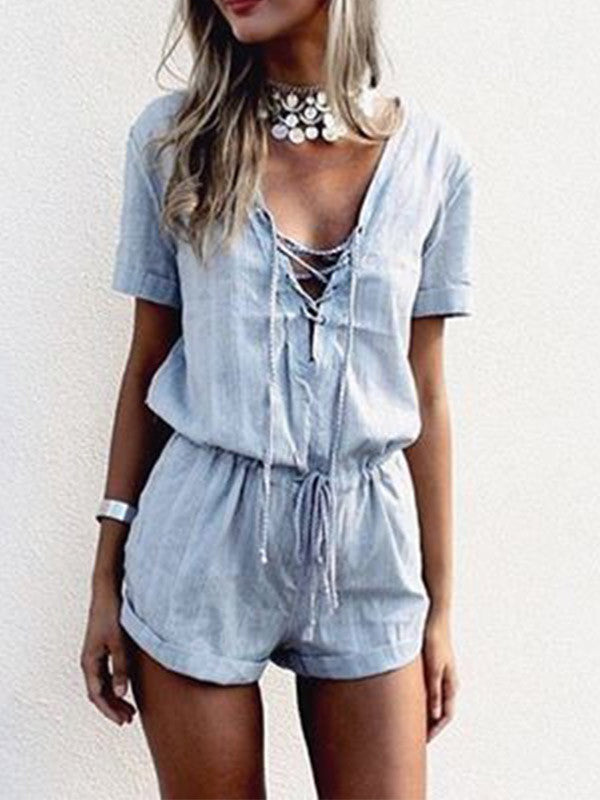 Not Just a Pretty Lace-Up Romper