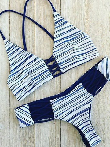 New Fashion stripe Lace-up Swimsuit - WealFeel
