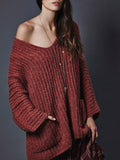 Deep V Neck Pocket Loose Sweater - FIREVOGUE