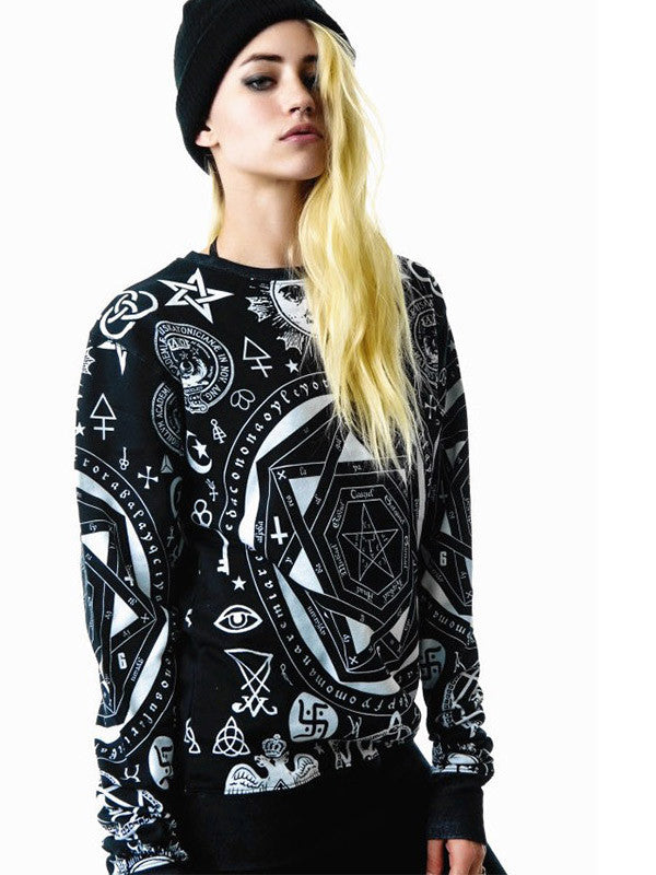 Black Unique Print Casual Sweatshirt - FIREVOGUE