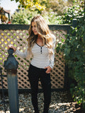 White Striped V Neck Shirt - FIREVOGUE