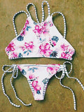 Flowers In Sea Halter Bikini Sets - FIREVOGUE