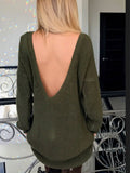 Solid Color Open Back Long Sweater - FIREVOGUE