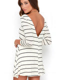 Striped Open Back Long Sleeved Dress - FIREVOGUE