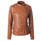 Diagonal Zip Up Front Leather Jacket - FIREVOGUE