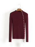 Solid Color Button Detail Knitted Top - FIREVOGUE
