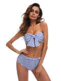 Women Strapless Knot High Waist Bandage Printed Swimming Suits