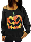 Pumpkin Head Pattern Printed Long-Sleeved Strapless Sweatshirt - FIREVOGUE