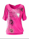 Loose Short Sleeved Feather Printed Casual Shirt