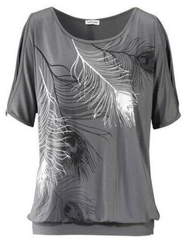 Loose Short Sleeved Feather Printed Casual Shirt