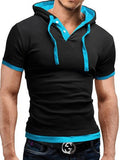 Men's Mixed Color Short Sleeve Hooded Shirt