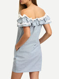 Sweet Off Shoulder Ruffles Striped Mini Dress - WealFeel