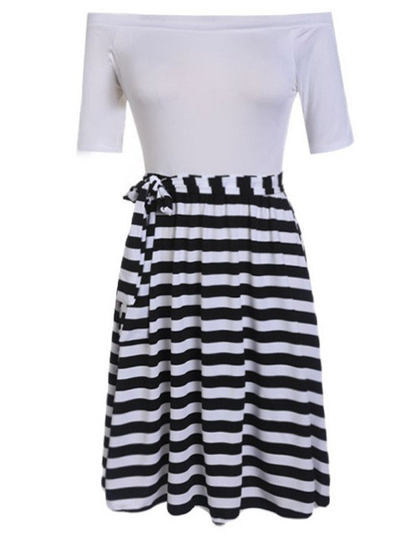 Casual Off Shoulder Stripe Dress - WealFeel