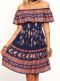 Women's Off the Shoulder Ruffled Print Dress - WealFeel