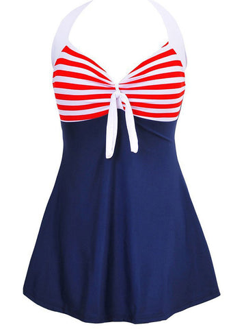 Plus Size Stripe One Piece Swimwear Dress
