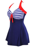 Plus Size Stripe One Piece Swimwear Dress